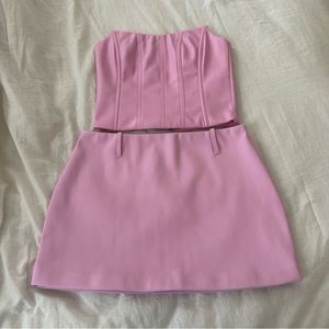 Tiger mist pink patent leather two piece corset set